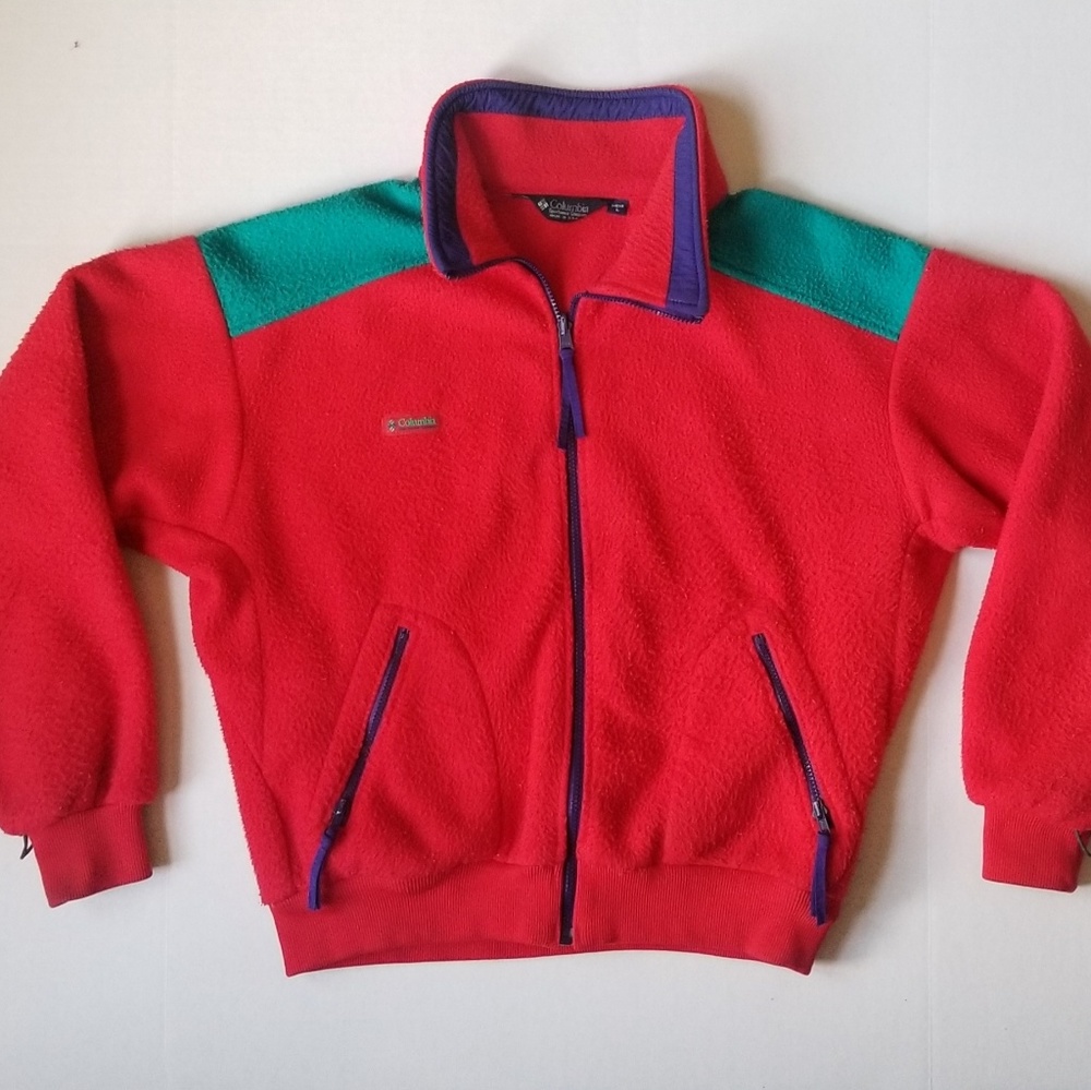 Vtg Columbia Color Block Fleece Zip Up Sweater